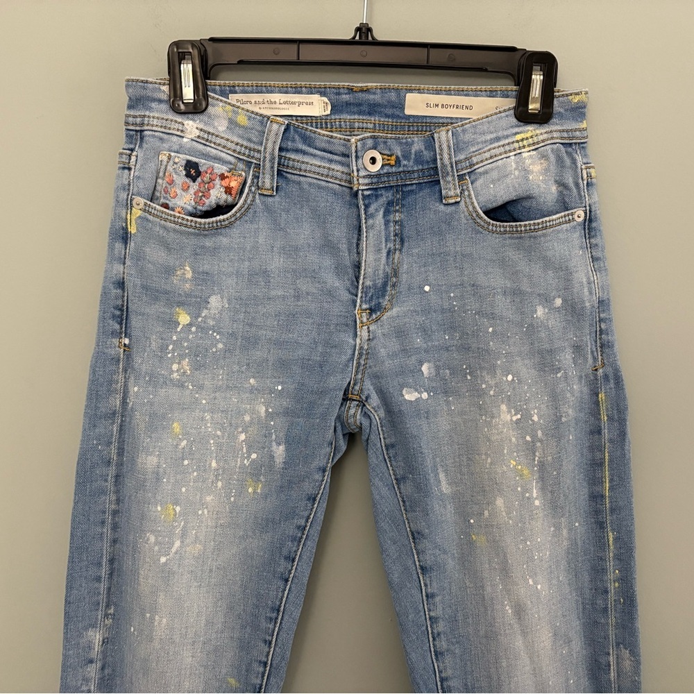 Pilcro & the Letterpress Slim Boyfriend Jeans Size 25 Embroidered Paint Splatter